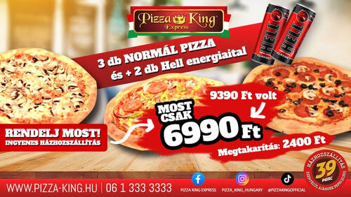 Pizza King 7 - 3 db normál pizza 2hell energiaital - Szuper ajánlat - Online rendelés